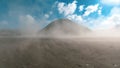 Cinematic panorama of beautiful Mount Bromo volcano with desert in East Java