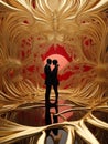 Cinematic portrait of a couple of people, intrincate design, beauty scheme, fantasy, scifi black red