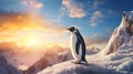 Cinematic Portrait Of An Icy Penguin On A Snowy Mountain