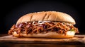 Cinematic Pulled Pork Sandwich On Wooden Board