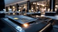 Highquality macro photo capturing credit card insertion in modern terminal Royalty Free Stock Photo