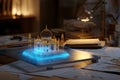 Cinematic render of a modern interpretation of the Taj Mahal in augmented reality setting at a workstation Royalty Free Stock Photo