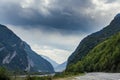 Cinematic road landscape. Road throuth the mountains Royalty Free Stock Photo