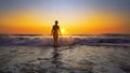 Cinematic shot of woman walking on water