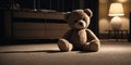 Cinematic shot of a teddy bear on a floor