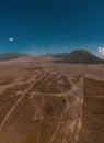 Cinematic shot view of beautiful Mount Bromo volcano with desert in East Java