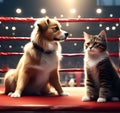 Cinematic Showdown: Dog and Cat Face Off in a Boxing Ring