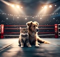 Cinematic Showdown: Dog and Cat Face Off in a Boxing Ring