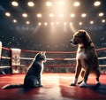 Cinematic Showdown: Dog and Cat Face Off in a Boxing Ring