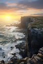 Cinematic Sunrise: High Cliffs Coastline and Rough Seas in the Falkland Islands