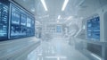 Cinematic view of an advanced medical device in a bright high tech lab with digital displays Royalty Free Stock Photo