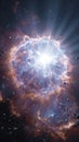 Cinematic view of a massive supernova explosion with glowing gas and space debris in the galaxy Royalty Free Stock Photo