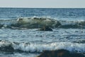 Cinematic View Waves And Ripples Of Sea Water On Beach With Rocky Seabed Of Tropical