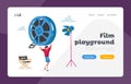 Cinematograph Industry, Cinema Landing Page Template. Woman Character Take Part in Movie Making