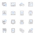 Cinematography line icons collection. Composition , Lighting , Focus , Shutter , Lens , Shot , Frame vector and linear