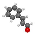 Cinnamaldehyde (cinnamic aldehyde) cinnamon flavor molecule. 3D rendering. Atoms are represented as spheres with conventional