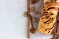 Cinnamon babka or swirl brioche bread. Cinnamon roll bread.