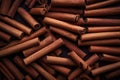 Cinnamon background. Pile of cinnamons stick top view. AI Artificial intelligence