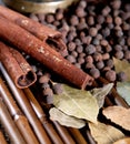 Cinnamon and bay leaf on the bamboo 2 Royalty Free Stock Photo