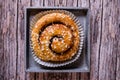 From above close up of a cinnamon bun