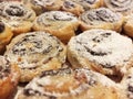 Cinnamon buns sprinkled with powdered sugar Royalty Free Stock Photo