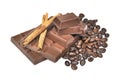 Cinnamon, chocolate and coffee beans Royalty Free Stock Photo