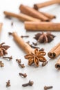 Cinnamon, clove and anise star. Royalty Free Stock Photo