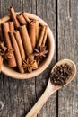 Cinnamon, clove and anise star. Royalty Free Stock Photo