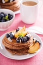 Cinnamon coconut flour pancakes with fresh fruits Royalty Free Stock Photo