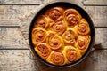 Cinnamon dough bun rolls spicy traditional Danish baked vegan sweet autumn cake Royalty Free Stock Photo