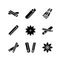 Cinnamon flat line icons set. Symbol of spice - Cinnamon sticks. Simple flat vector illustration for web site or mobile app