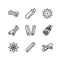 Cinnamon flat line icons set. Symbol of spice - Cinnamon sticks. Simple flat vector illustration for web site or mobile