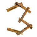 Cinnamon font. Digit three, 3, made from pieces of cinnamon on white isolated. Spice font set