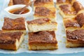 Cinnamon honey cheesecake pie cit into squares