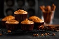 Cinnamon muffins on black background Royalty Free Stock Photo