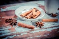 Cinnamon on a plate, Vitaly background Royalty Free Stock Photo