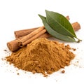 Cinnamon Powder with Leaf Isolated on White Background Royalty Free Stock Photo