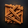 Cinnamon powder is scattered around, adding to the aromatic and visual Royalty Free Stock Photo