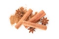 Cinnamon powder, sticks and anise isolated Royalty Free Stock Photo