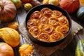 Cinnamon pumpkin dough bun rolls spicy homemade traditional Danish baked vegan sweet