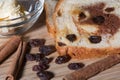 Cinnamon raisin toast with dish of butter