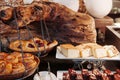 Cinnamon roll, cherry danish pastry and butter cake on wooden tr Royalty Free Stock Photo