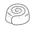 Cinnamon roll with sugar. Swirl kanelbulle bun. Traditional dessert in Scandinavia and North America. Hand drawn