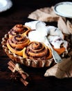 Cinnamon Rolls Baked in Ceramic Mold with Cream Cheese Icing Royalty Free Stock Photo