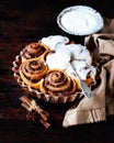 Cinnamon Rolls Baked in Ceramic Mold with Cream Cheese Icing Royalty Free Stock Photo