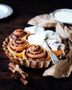 Cinnamon Rolls Baked in Ceramic Mold with Cream Cheese Icing Royalty Free Stock Photo