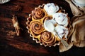 Cinnamon Rolls Baked in Ceramic Mold with Cream Cheese Icing Royalty Free Stock Photo