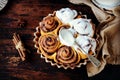 Cinnamon Rolls Baked in Ceramic Mold with Cream Cheese Icing Royalty Free Stock Photo
