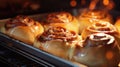 Cinnamon rolls. Cinnabon homemade buns are baked in the oven. Fresh sweet bakery Royalty Free Stock Photo