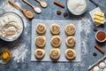 Cinnamon rolls dough preparation sweet traditional dessert buns pastry food